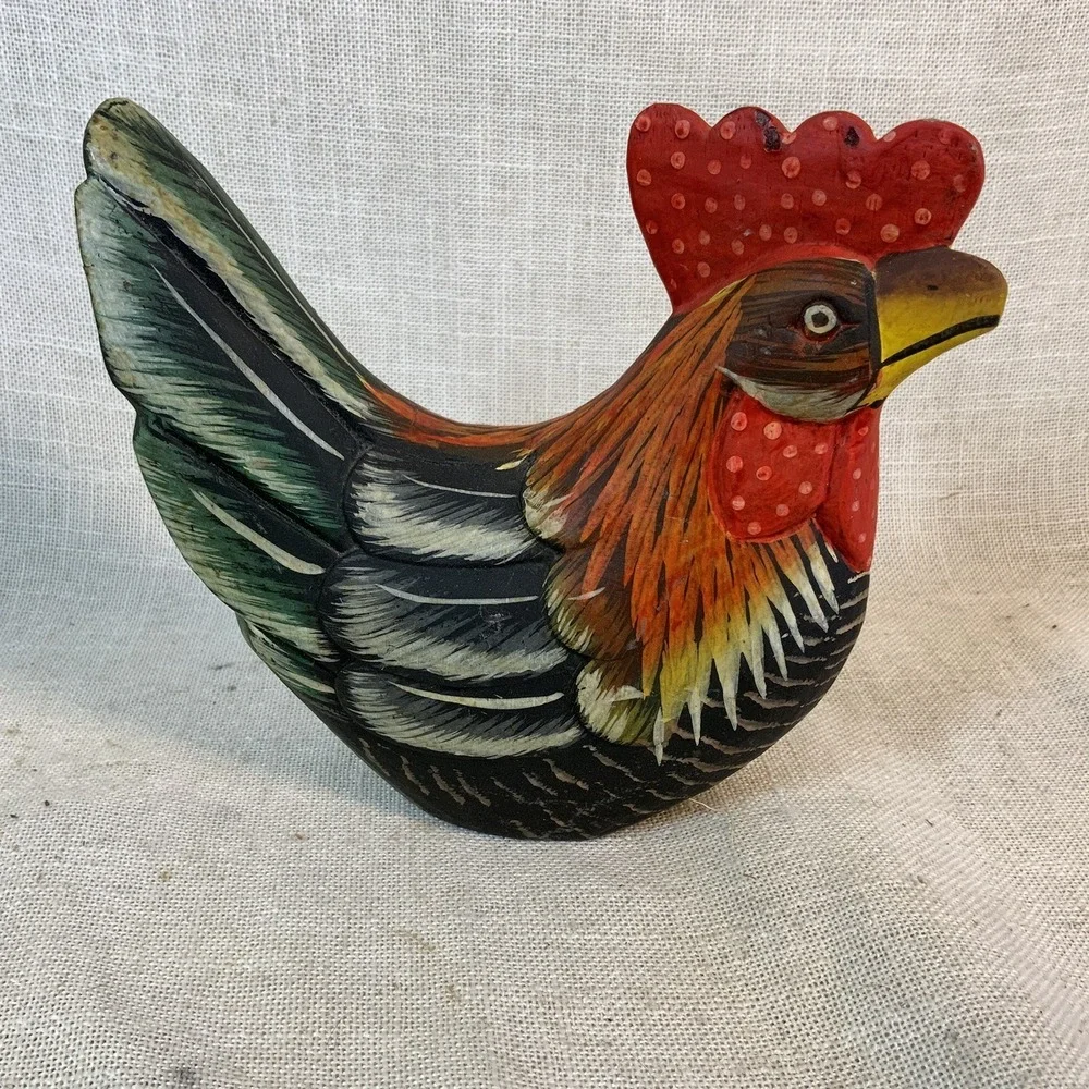 Folk Art Hand Carved WOODEN ROOSTER 5.5